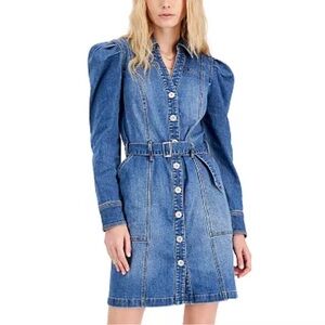 INC Denim Button-Down Belted Shirtdress Dress